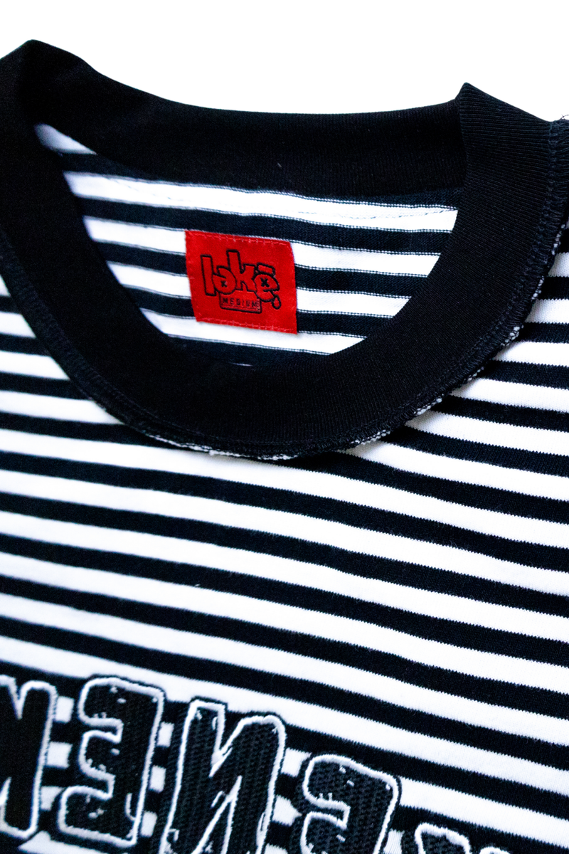 Pinstripe "LEKE NEKO" Layered Long Sleeve Tee