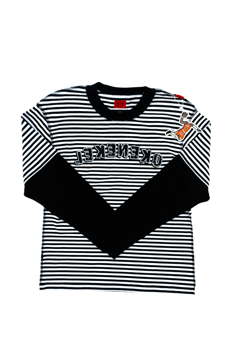 Pinstripe "LEKE NEKO" Layered Long Sleeve Tee